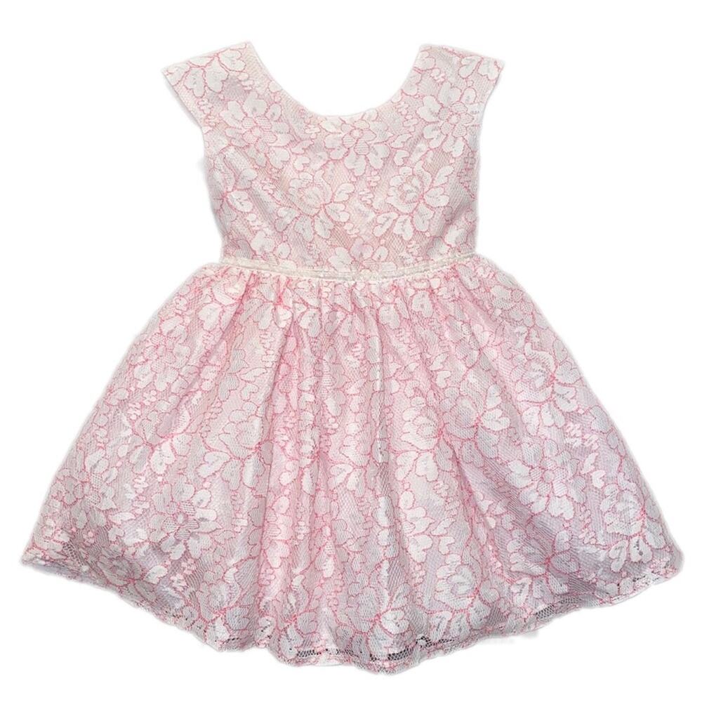 Cherokee Short Sleeve Lace Dress Pink White XS 4/5